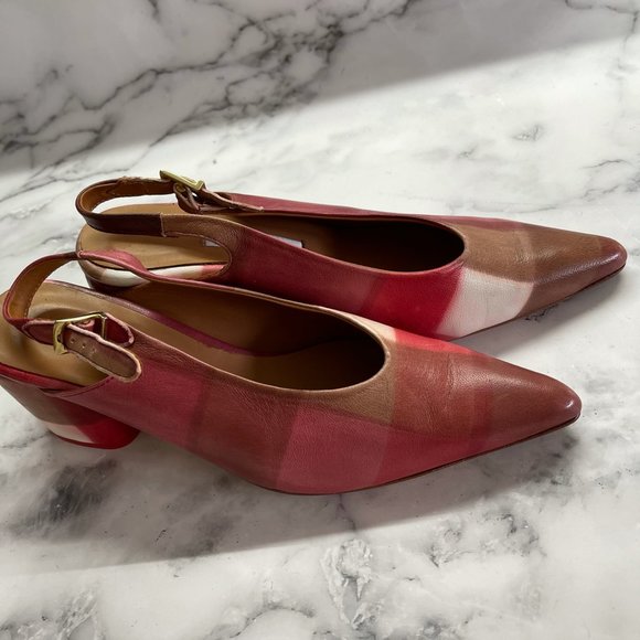 Miista Plaid Print Slingback Heel in Red NWOT - Picture 5 of 8